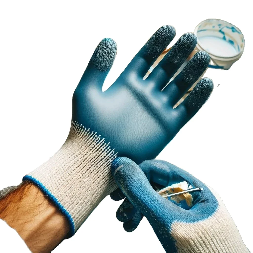 Blue Oil Resistant Fully Dipped Safety Cuff Nitrile Cotton Coated Blue Work Gloves Safety Gloves