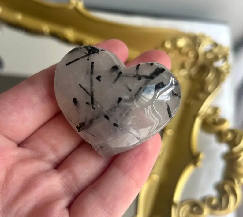 Tourmaline quartz palm heart stone crystal palm stone puffy heart natural stone healing reiki gemstone quartz wholesaler