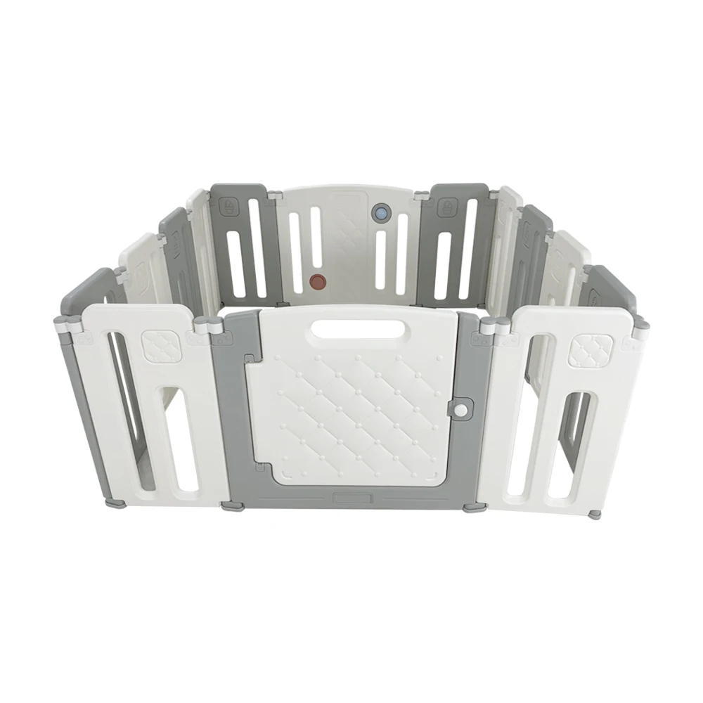 ABST Baby Connection Play Yard 14 Panels Foldable  Game Panel and Gate W/Safety Lock Adjustable Shape Kids Safety Play Center