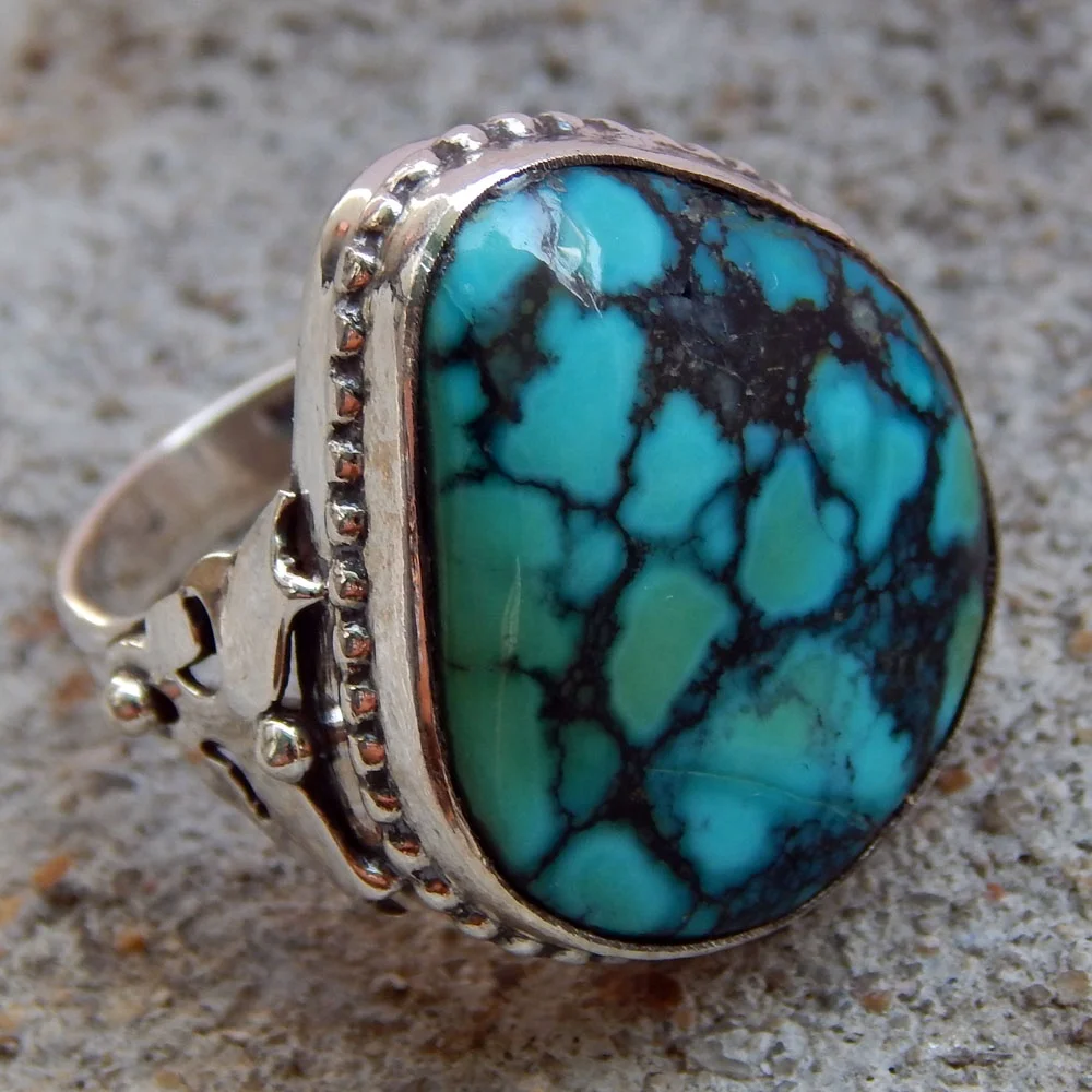 Turquoise FreeForm Granulated Wirework Ring in 925 Solid Sterling Silver Ring Turquoise Gemstone Ring For Woman