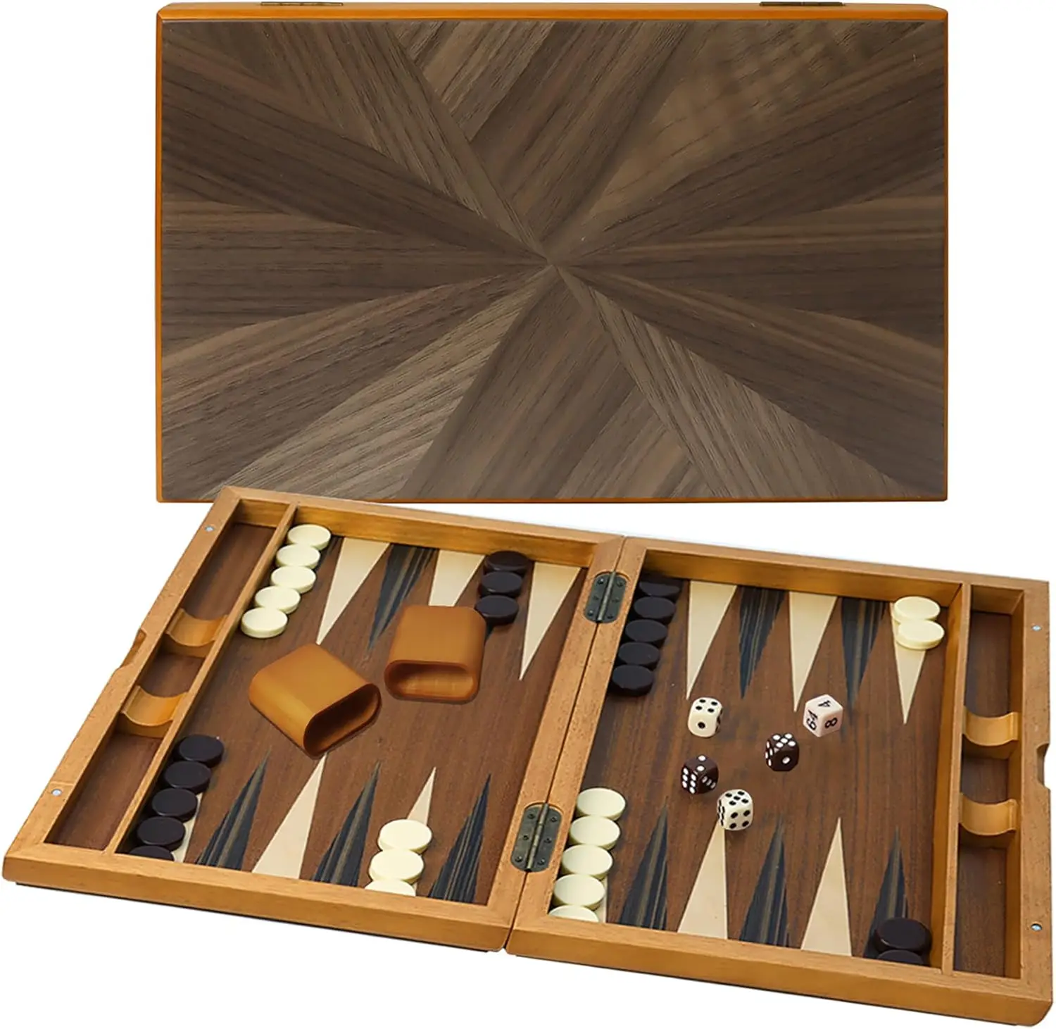 Premium Wooden Folding Backgammon Set 17 Inch Focus Inlay Design Classic Traditional Strategy Board Game for Enthusiasts