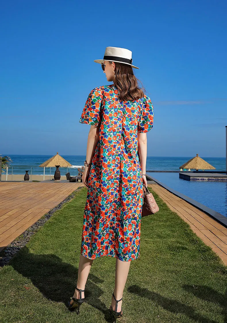 Wholesales Vietnam elegant vintage dress short sleeve casual woman dress