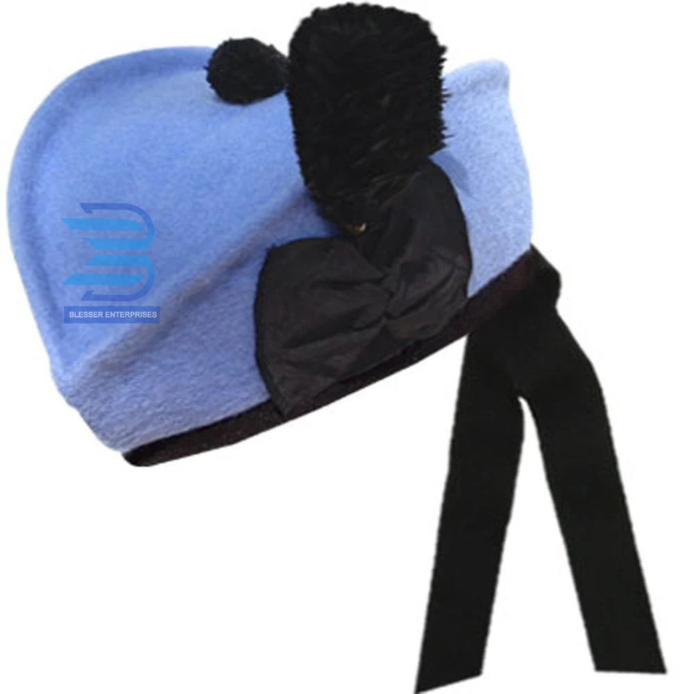 Highland Black Glengarry Hat Scottish Kilt Hat with White Dice traditional Comfortable PAKISTAN Scottish Hat