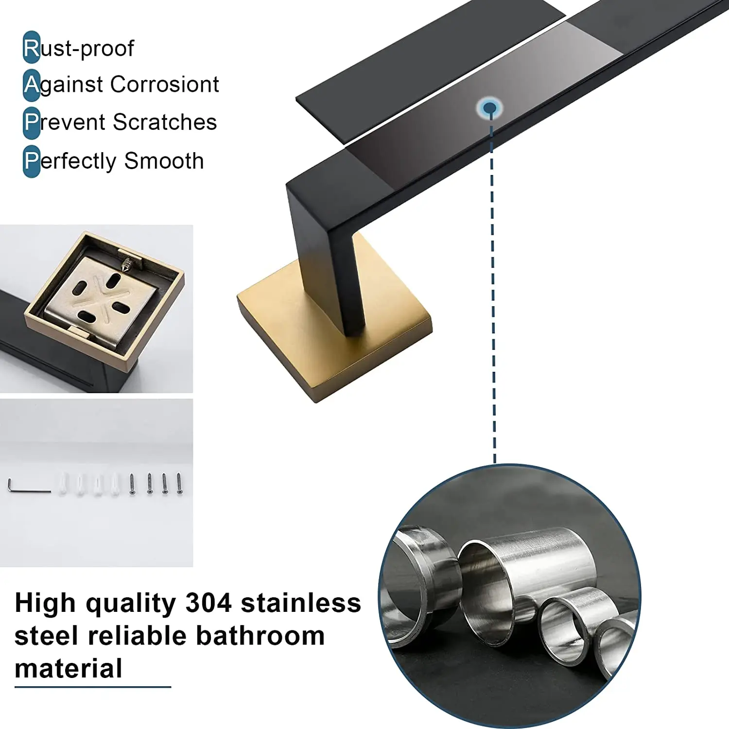 Wall Mounted 4-piece Matte Black  Bathroom Towel Bar Set Stainless Steel Bath Hardware Accessories Set