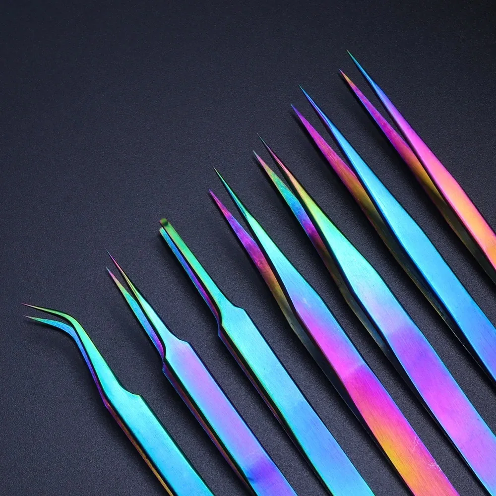 2024 Professional Stainless Steel Tweezers Reverse Curved Straight Sharp Fixed Nail Styling Clip Eyelashes Grafting Tweezers