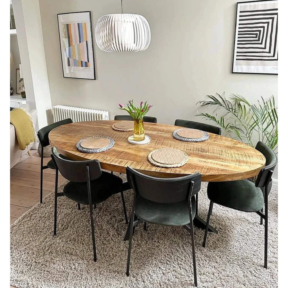 Fancy Shape New European Style Solid Mango Wood Oval Dining Table for Living Room Restaurant Home Office and Bedroom Mall Use