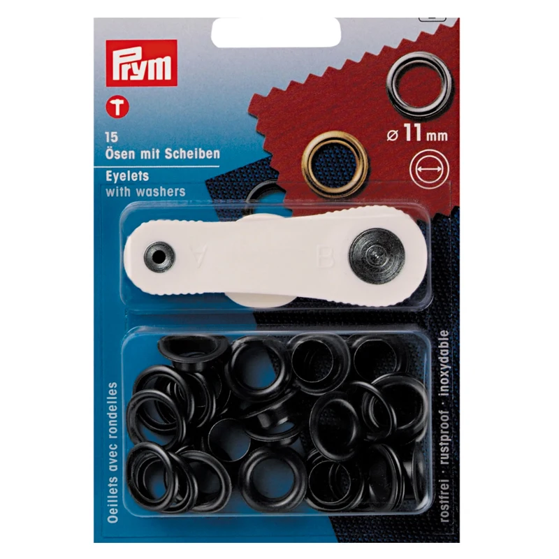 Набор швейных принадлежностей Prym 542371 5 мм черные Люверсы с шайбами комплект из 40 шт. для одежды и