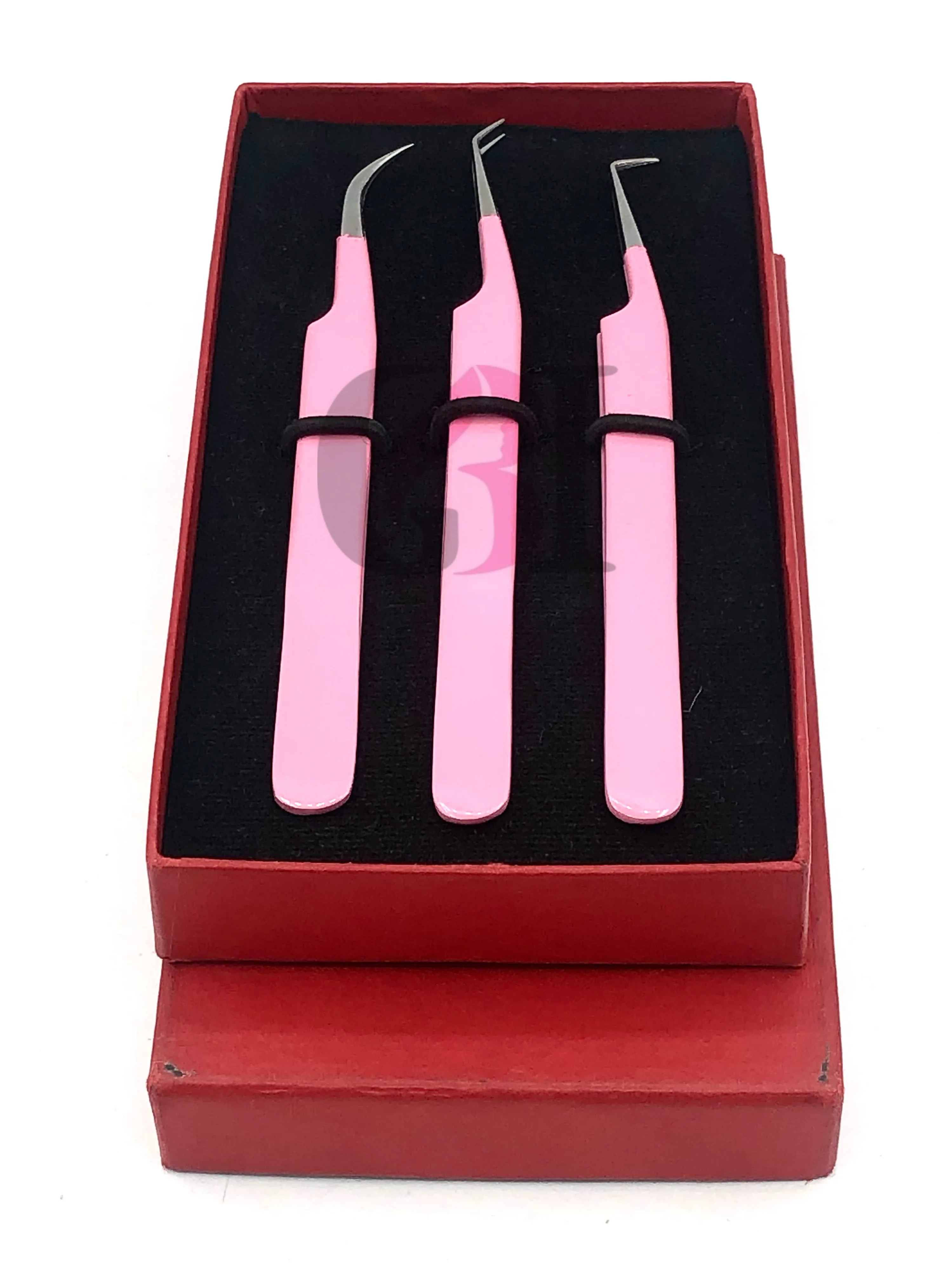 Best Eyelash Tweezers Set 90 Degree 45 Degree & Curved Light Pink Powder Coating Silver Tip Japanese Stainless Steel Beauty Tool