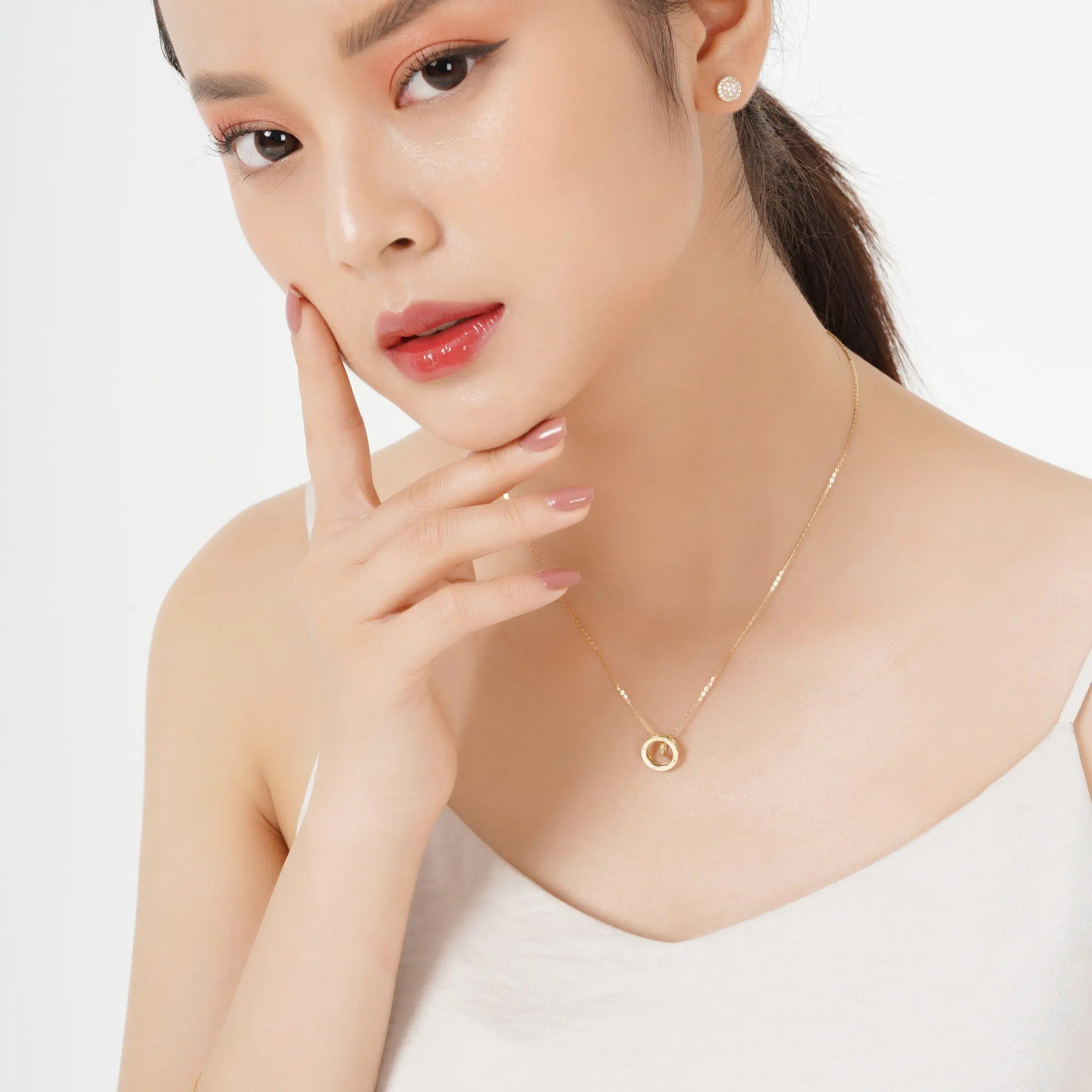 9K 10K 14K 18K Gold Custom Necklace Jewelry For Women Cartie Double Ring Pendant Wholesale Price HTJ DCMAMD131