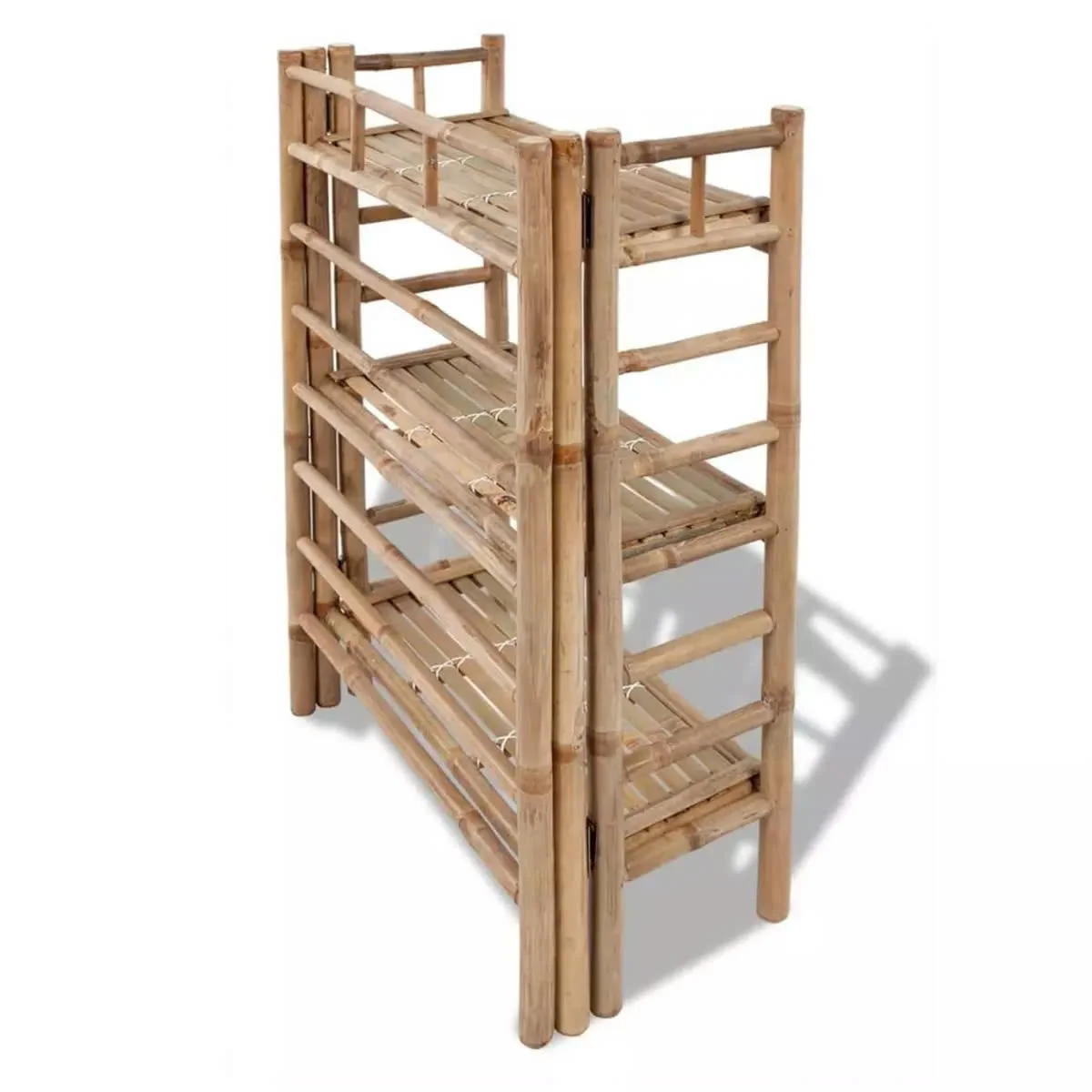 Natural Bamboo Shelving Unit with 3 Shelves Floor Storage holder Foldable Flap Bamboo ladder Compartment for Kitchen Bathroom