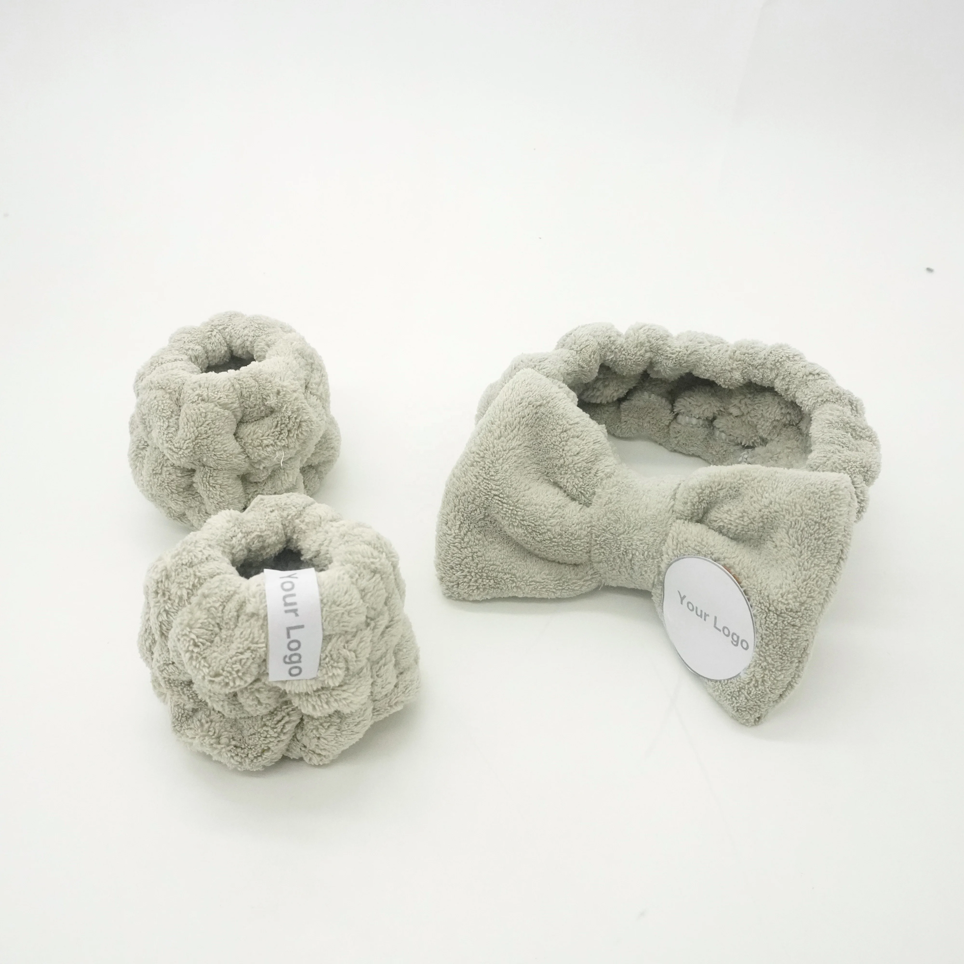 stain silk luxury spa headband set wrist cuff wash band face wash set for lady facial support to do custom logo