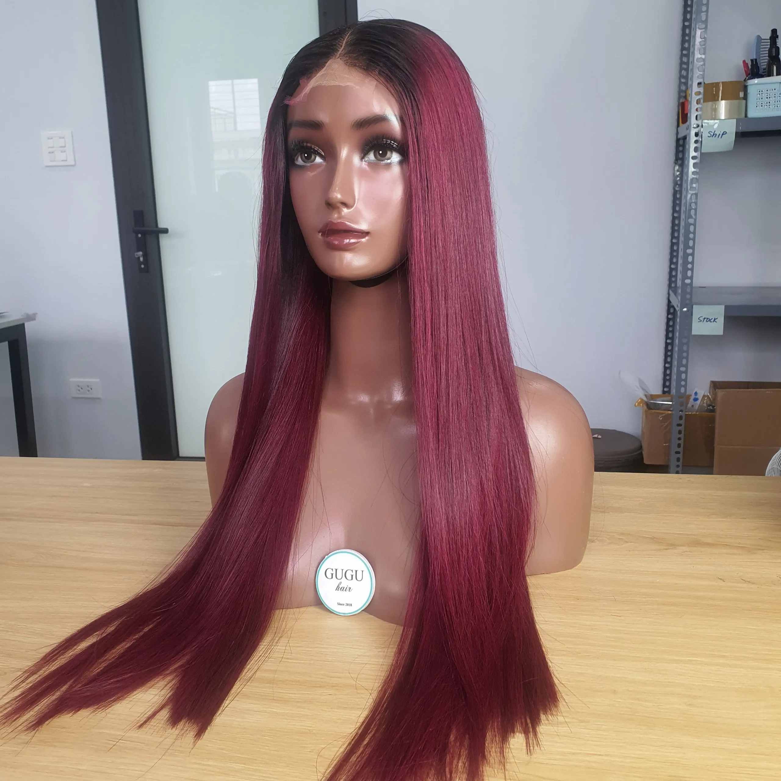 Human Hair Wigs Double Drawn 100% Raw Vietnamese Hair Vendor 24inches Burgundy color Bone Straight Virgin Human Hair Extensions