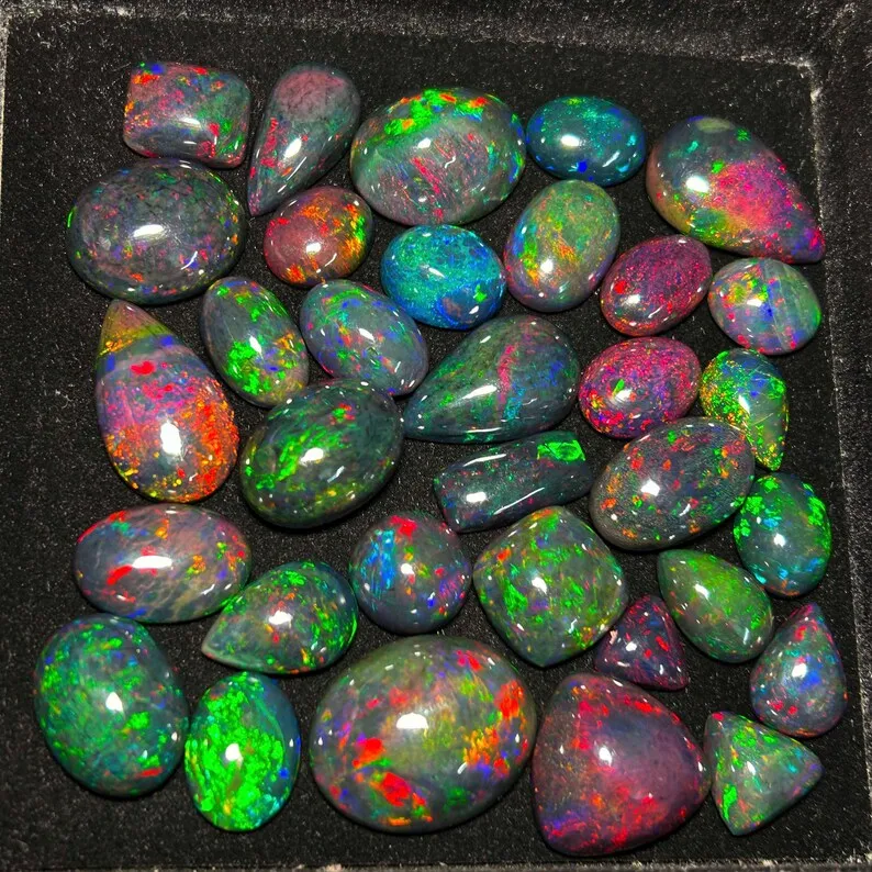 Black Smoked Ethiopian Opal Cabochon Gemstone Mix Shape Flashy Fire Opal For Craft Making Wholesale Supply