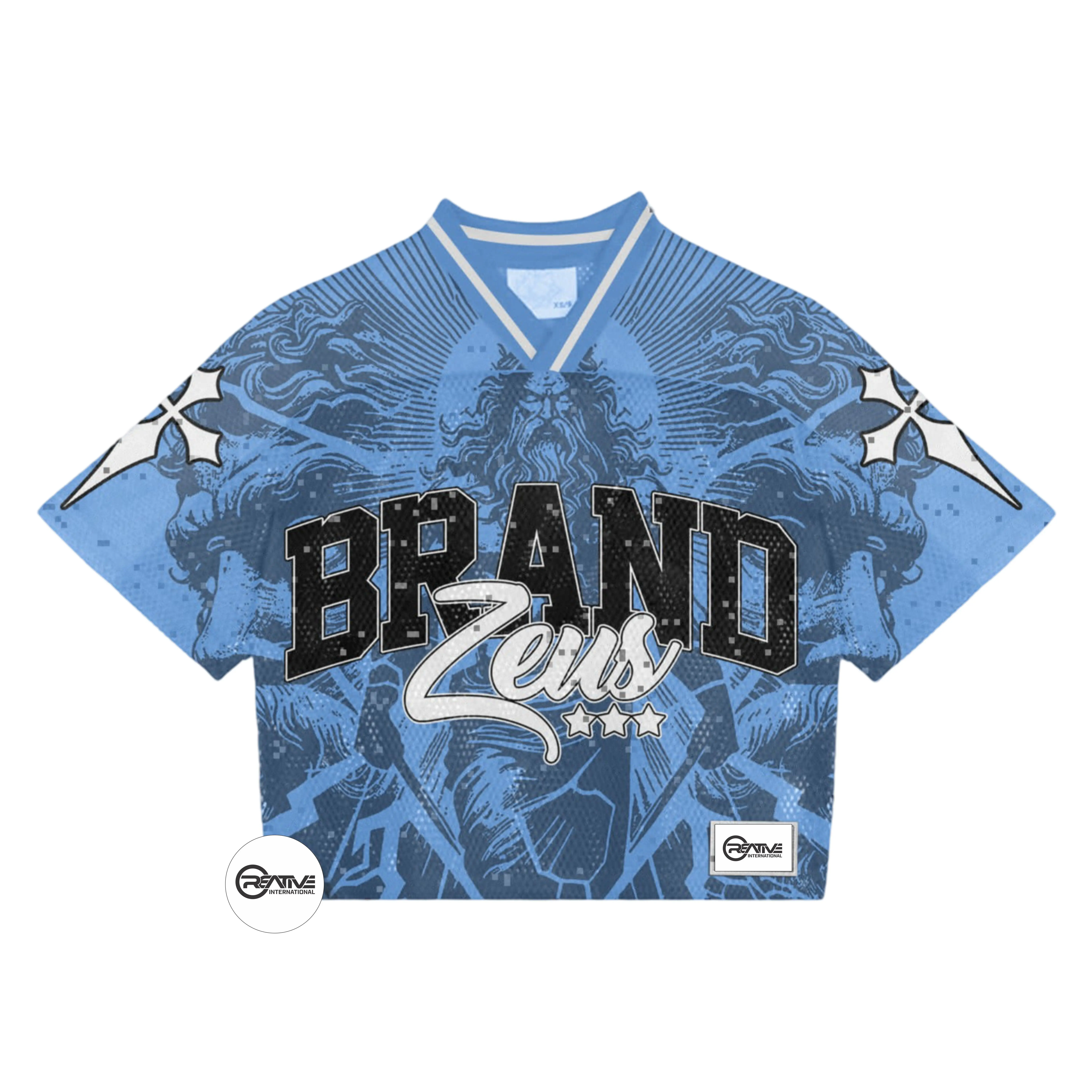 fashion ribbed neckline football jersey boxy fit athletic mesh jersey