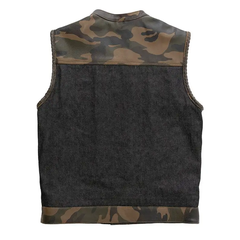 Wholesale Custom leather fashion vest Denim Style Biker Vests With Concealed Carry Gun Pocket Cruise Vintage