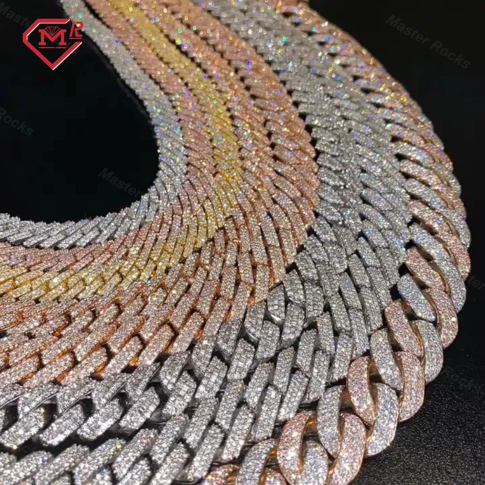 Rts 8mm 10mm 12mm Iced Out Cuban Pass Diamond Tester D Vvs 925 Sterling Silver Moissanite Cuban Link Chain