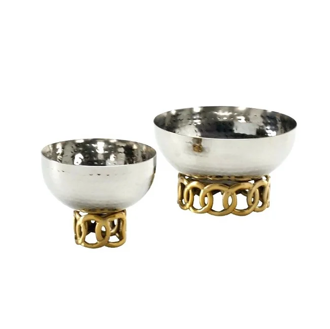 Shiny Polished Table Decorative Fruits Bowl With Stand Base Hot Selling Top Quality SilverDry Fruits Server Bowl Set of 2