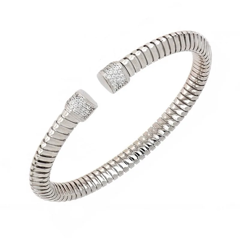 Fashion Wholesale Unique Design White Rhodium Plated Silver Bangle Extra white Cz Woman bracelet