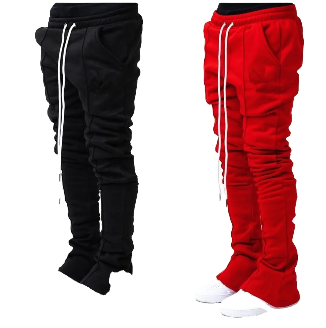 Dongguan clothing Custom distressed embroidery patch logo mens acid wash flare sweatpants jogger pants for men