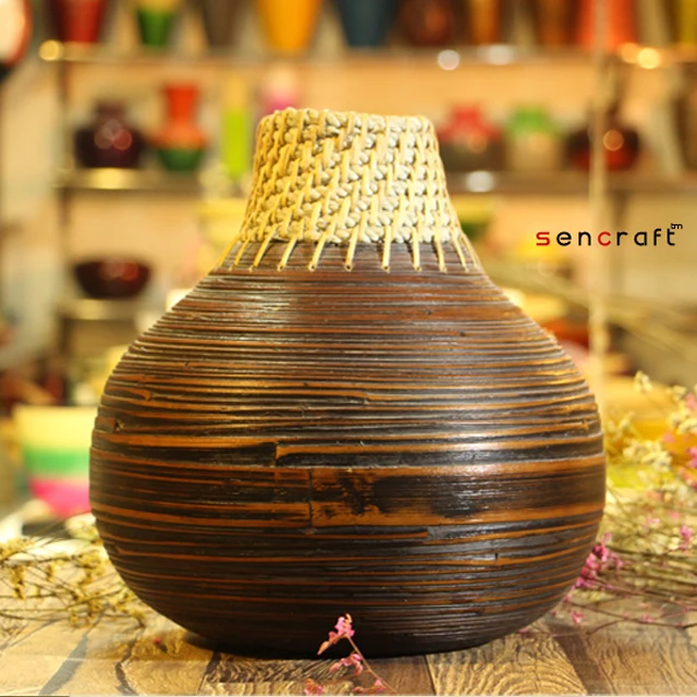Wholesale new style Spun Home Bamboo Vases Decoration vases handmade decorative flower coiled bamboo vases Handicraft Vietnam