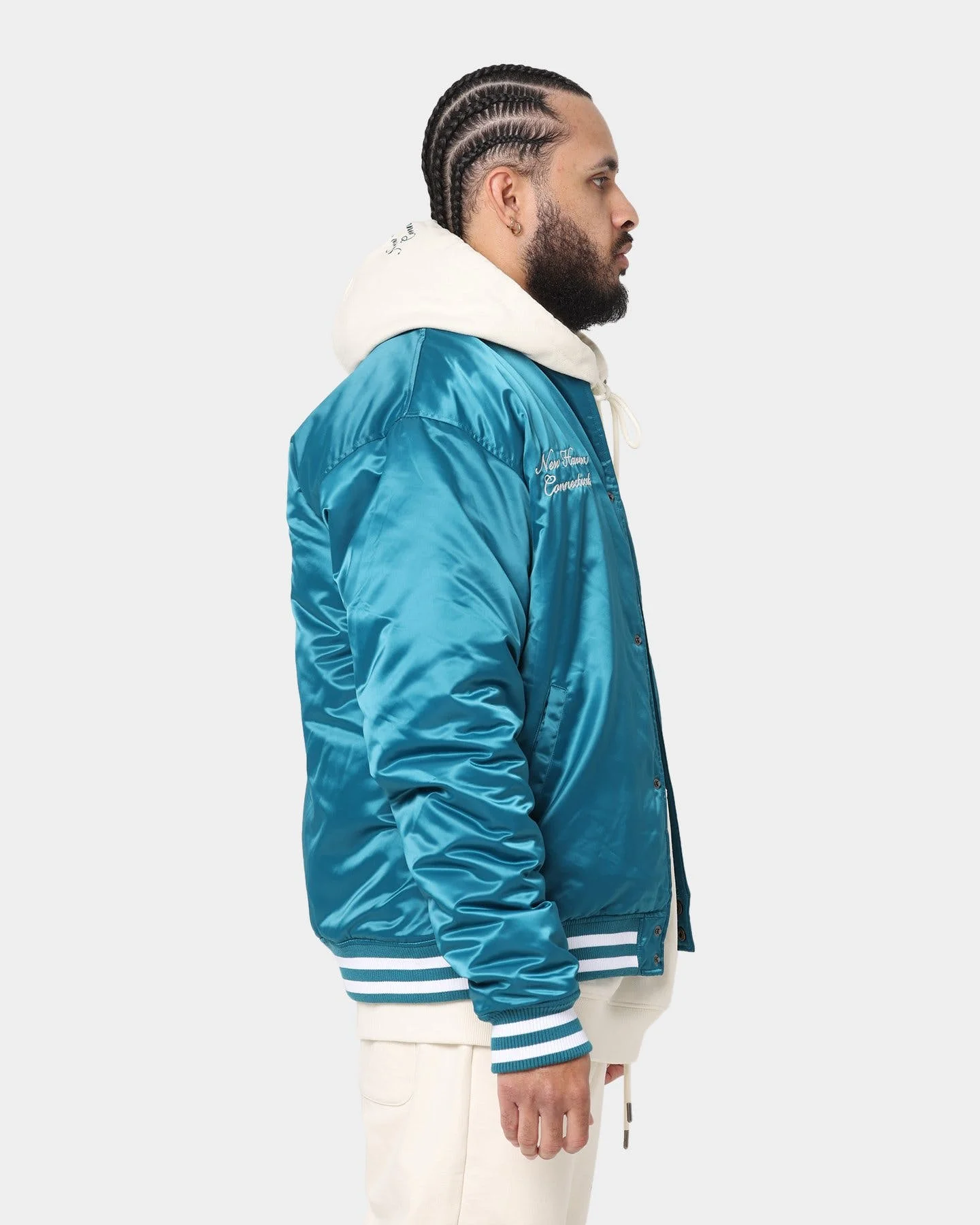 Мужская атласная куртка-бомбер с белой отделкой на плечах, 100%