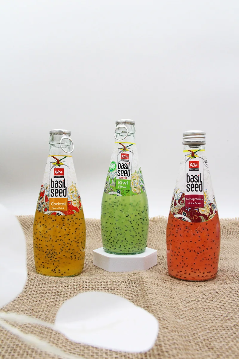 RITA Supplier Best Quality 290ml Glass Bottle Strawberry Basil seed Drink Hot Selling Free Sample, Wholesale Suppliers OEM/ODM