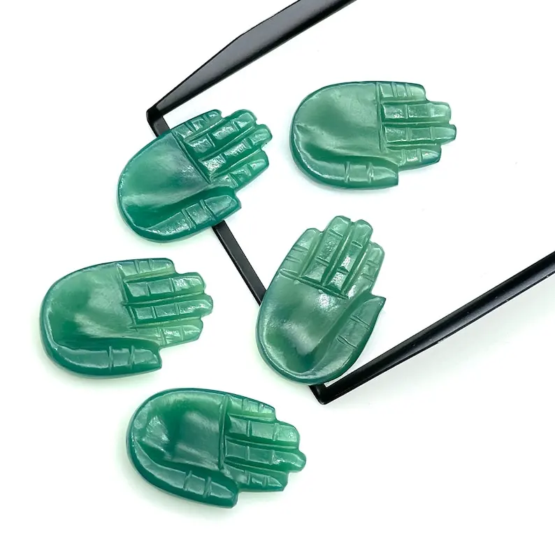 Natural Green Onyx Hamsa Hand Carved Gemstone Charms 26mm Stone Carving Beads for Jewelry Making From Indian Wholesaler