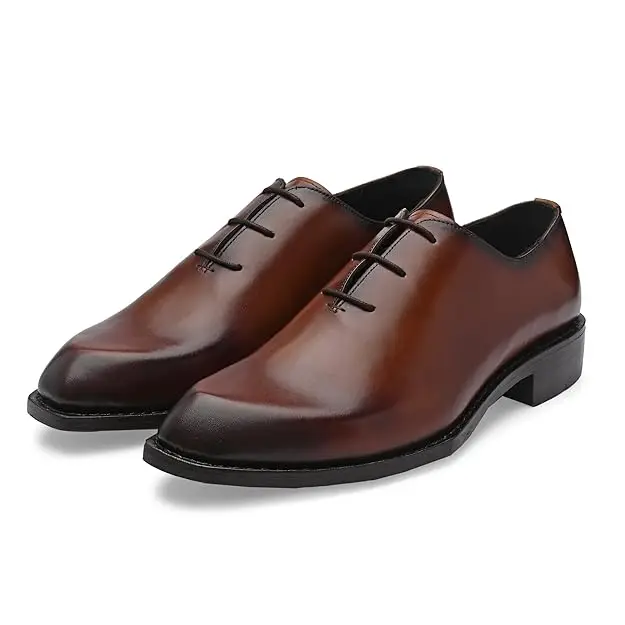 Men Leather Edge Oxford Diamond Shaped Italian Leather Dress Shoes Reverse Goodyear Welted Shoes for Men and Boys