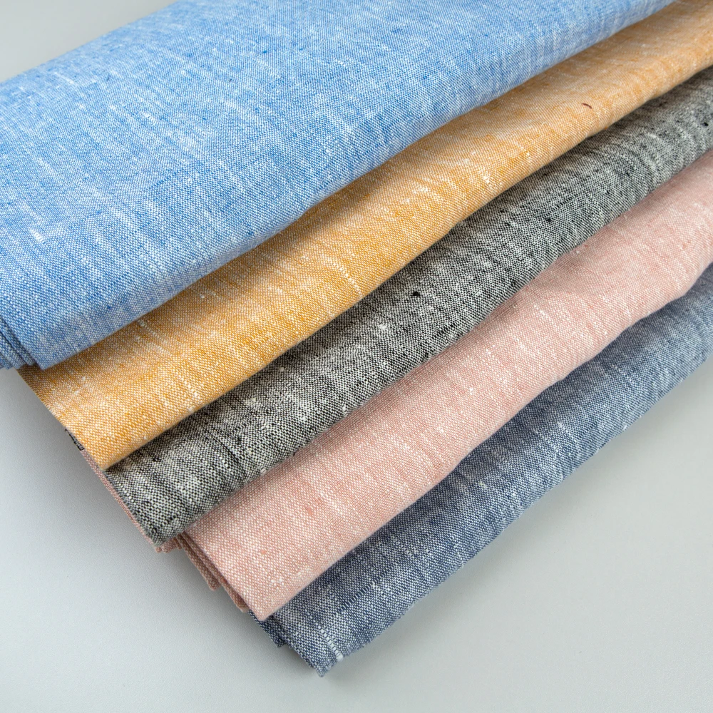 265 GSM 100% льняная тканая пряжа окрашенная не размягченная ткань оптом рулон ткани для одежды дышащая ткань