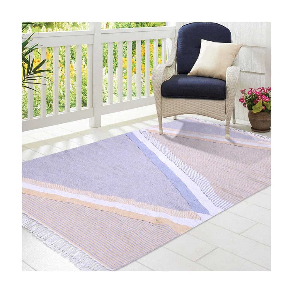 Indian Rug Factory Handmade Handwoven Modern Kilim Design Embroidered Handmade 100% Cotton Rugs Available At Wholesale Price