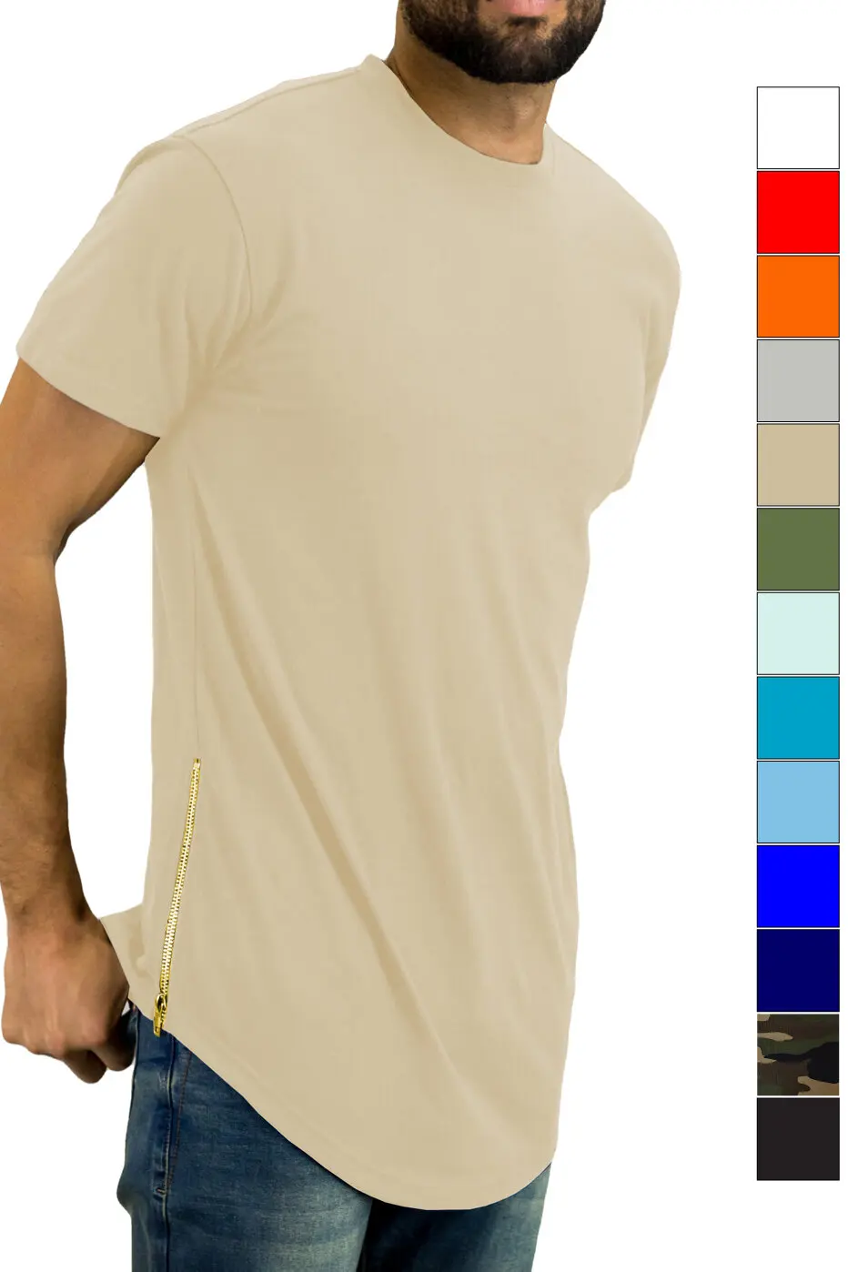 Elongated T Shirts 95% Cotton 5% Elastane Mens Long Sleeve Fitted Elongated Gym T Shirt Longline Curved Hem T Shirt OEM