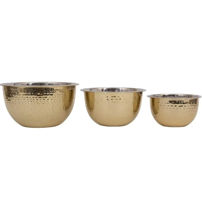 Best Selling Set of 3 Ember Interiors Hammered Stainless Steel Bowls in Gold Finishing at Wholesale Prices from India