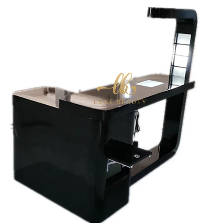 hot sale modern style black  nails table with LED Light and dust collector Manicure station with fan nails manicure table