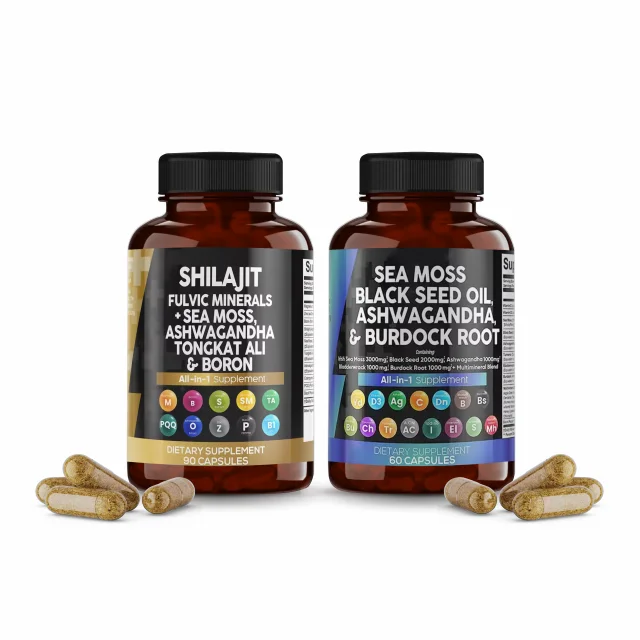 OEM Shilajit Supplement Sea Moss Ashwagandha Panax Ginseng Fulvic Acid Capsules Sea Moss Burdock Root And Bladderwrack Capsules