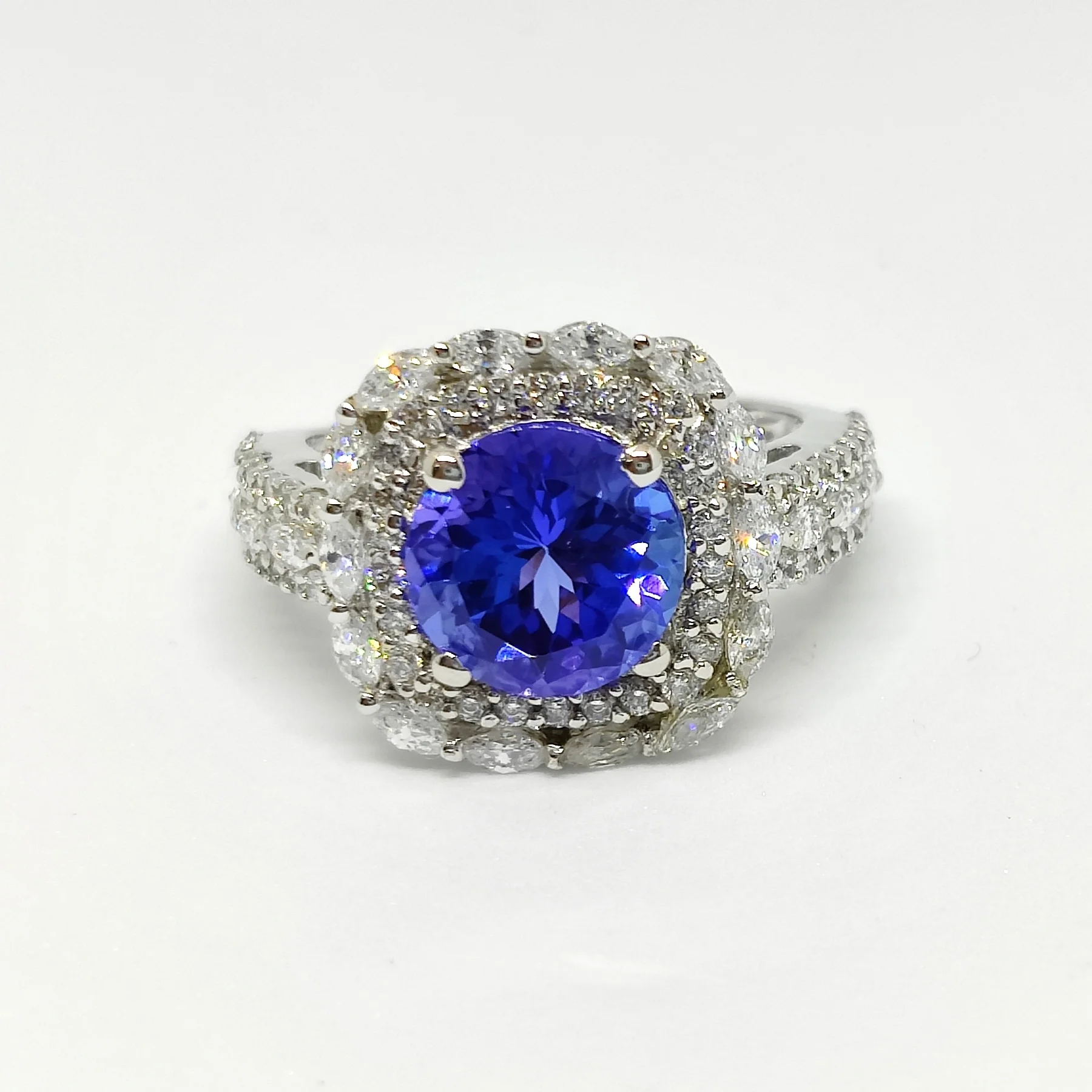 best quality tanzanite colored CZ gemstone jewelry rings wholesale women pure 925 sterling silver rings for beautiful ladies