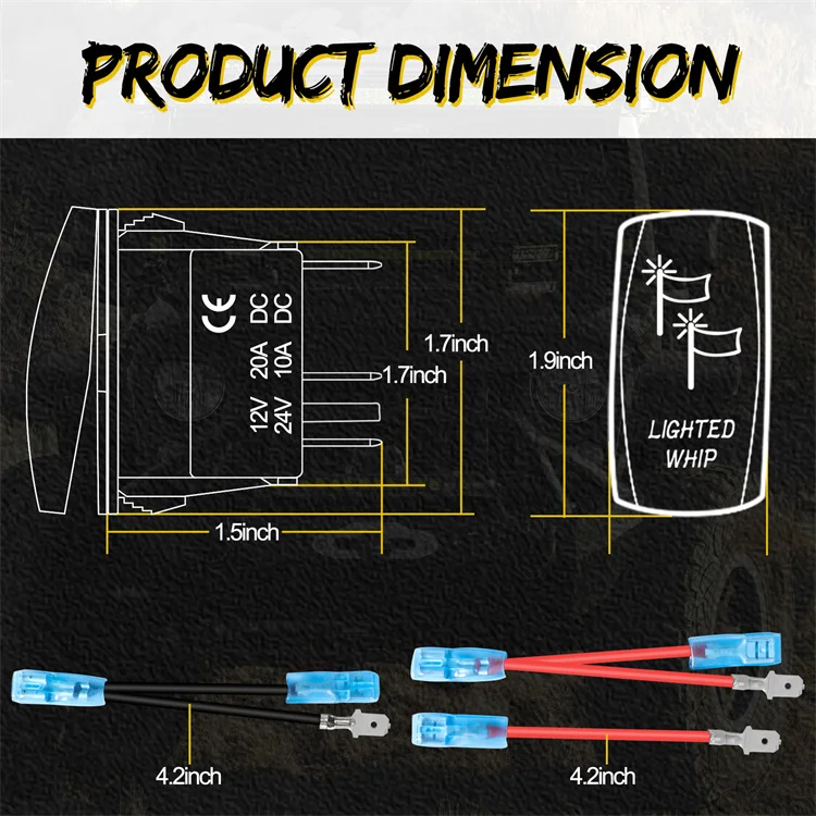 Power On And Off Electric Led Light Antenna Whip 12 Volt Rocker Switch