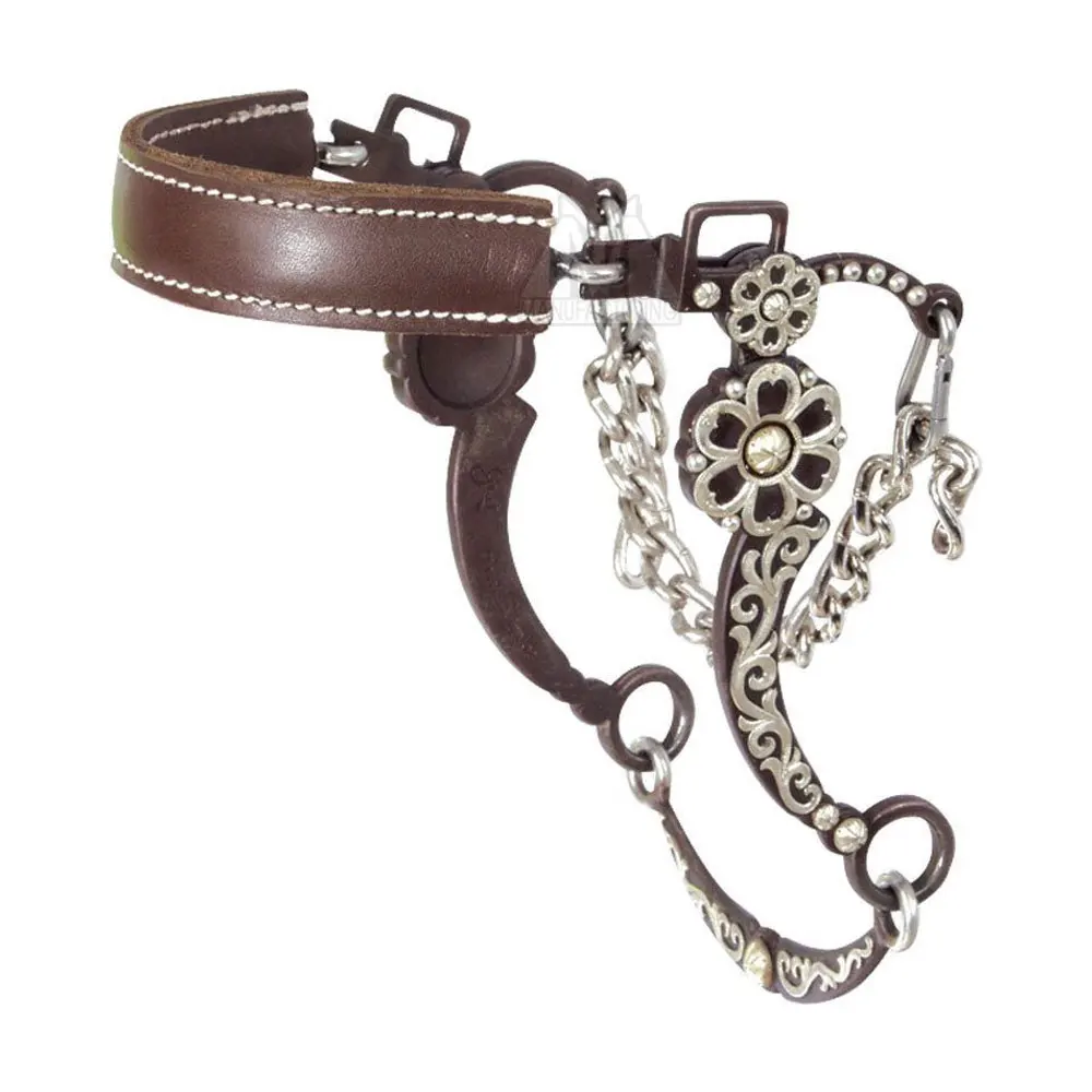 High Quality Dull Black Leather Padded English Hackamore with Soft Padding Stainless Steel Hackamore Bit