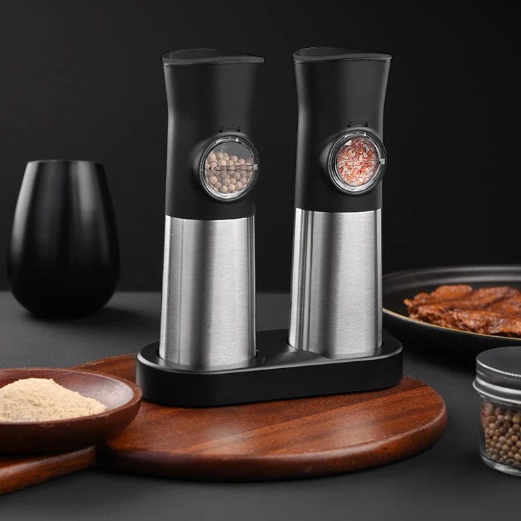 Premium Adjustable Pepper Sea Salt Grinder Manual Kitchen Electric Spice Mill Set for 2
