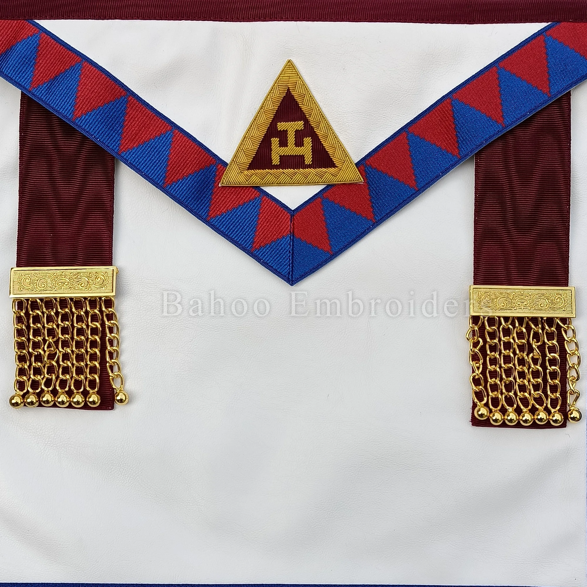 ROYAL ARCH PRINCIPALS APRON WITH TWO GOLDEN TASSELS AND HANDEMBROIDERED TAU  CROSS (BH-M-401)