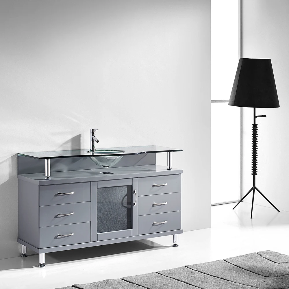 Modern Bathroom Furniture Solid Wooden Glass Sink Top Modern  Custom Bathroom Cabinet Vanities