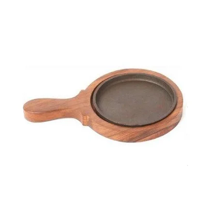 Fantastic Design Iron Food Sizzling Plate With Wooden Base Wedding And Hotel Serving Food Sizzler Plate