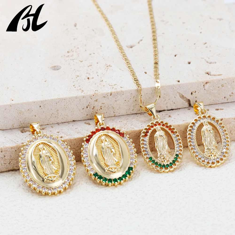 New Arrival Dainty Charm Gold Plated Christian Pendant Crystal Zircon Religious Jewelry Virgin Mary Virgen De Guadalupe Pendants