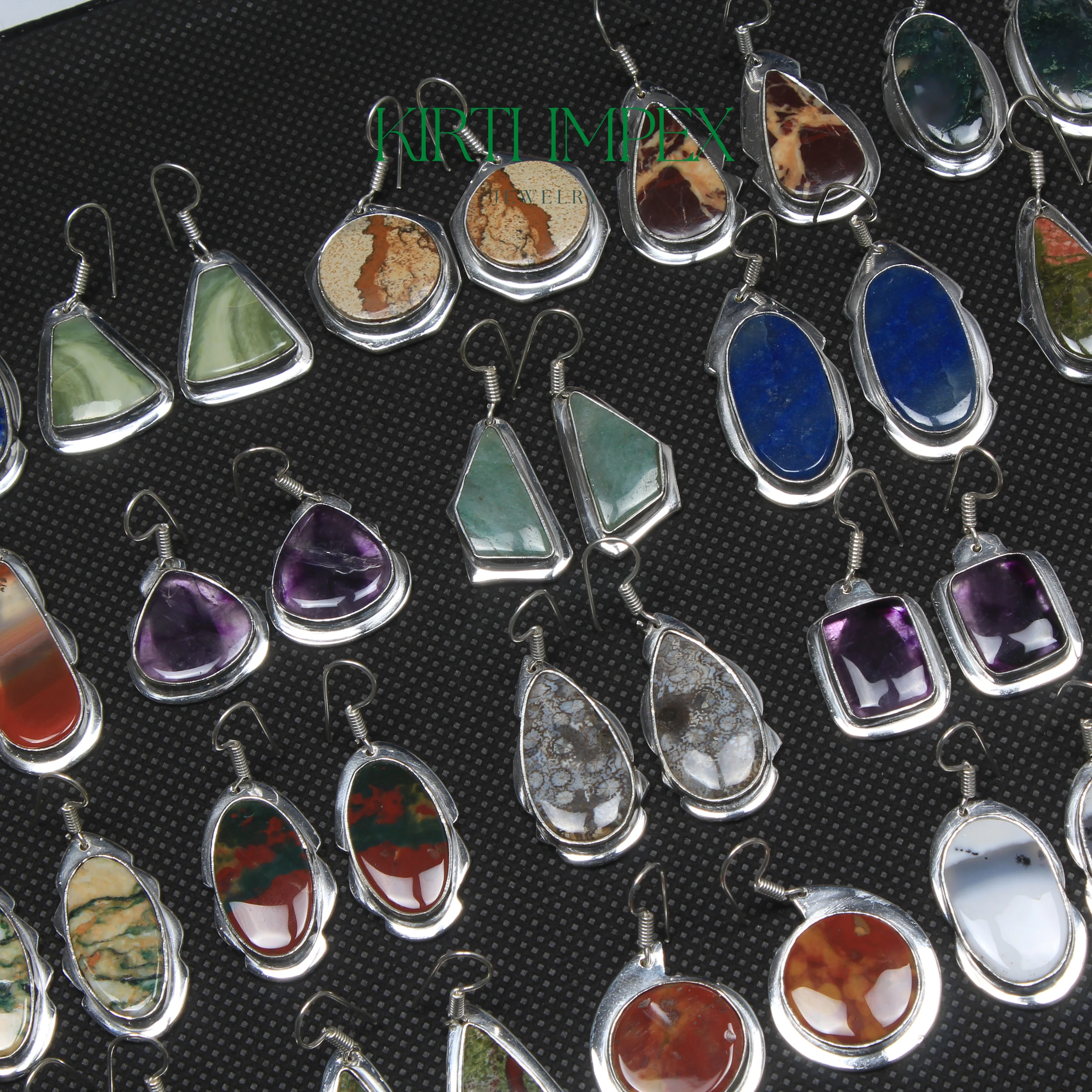 Wholesale Silver-Plated Gemstone Earrings Set - Assorted Crystal and Healing Stones for Women girls Bohemian Design Gem Eatrings