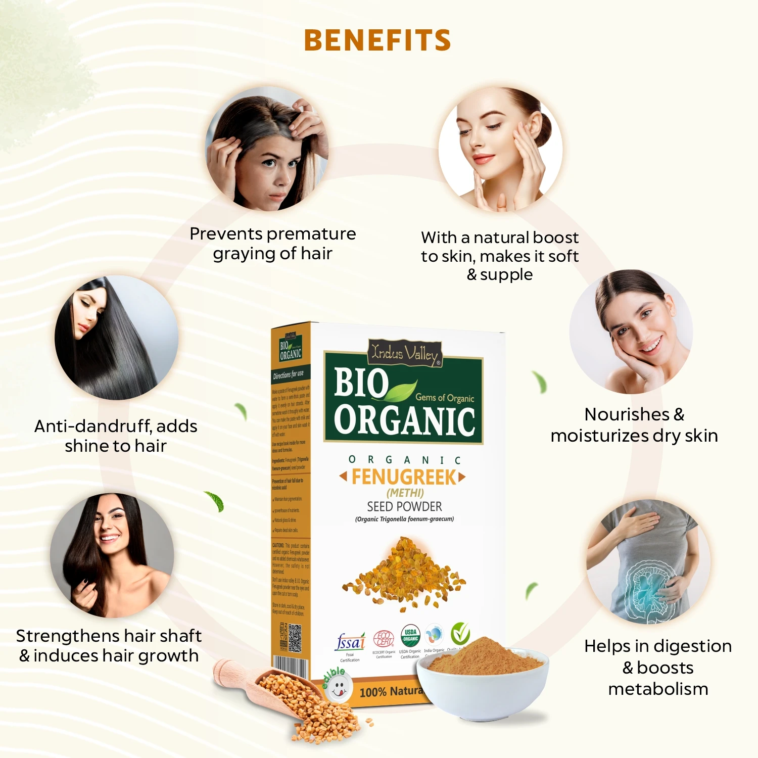 INDUS VALLEY Bio Organic Fenugreek Methi Powder for Hair Care -(100g)
