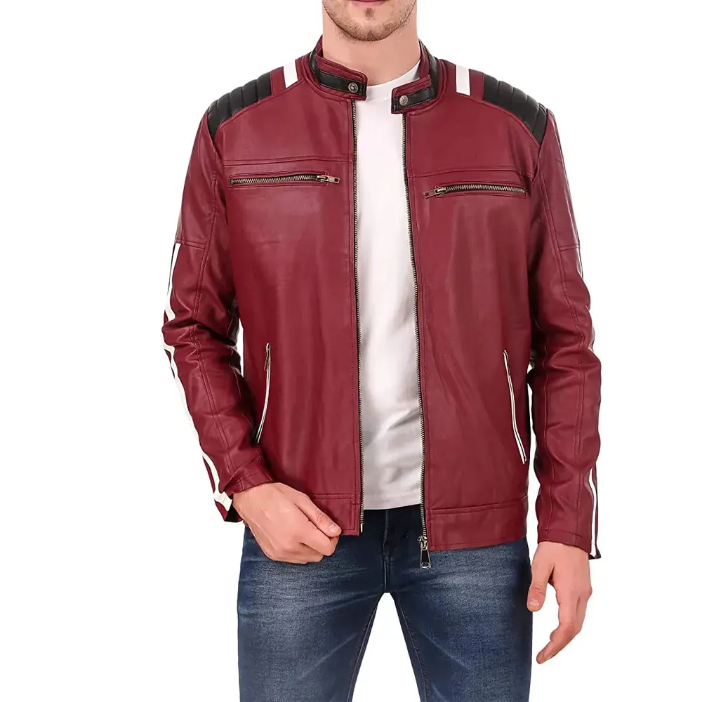 Wholesale Customized Windproof Leather Jacket Men Fashion Style Zipper Lapel Solid Color Genuine Leather Coats For Men