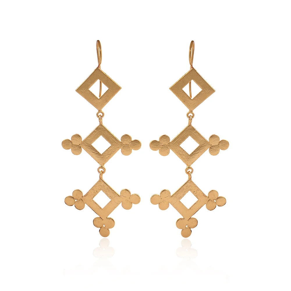 Mode Joyas Gold Plated Round & Oval Designer Brass Metal Stud Earrings Jewelry  Long Studs Dangle Earring Jewellery E-1473