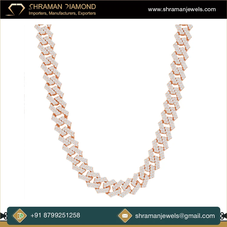 Indian Supplier of Best Quality 18 Inch Length 925 Sterling Silver 16mm Iced Out VVS Moissanite Diamond Cuban Chain at Low Price