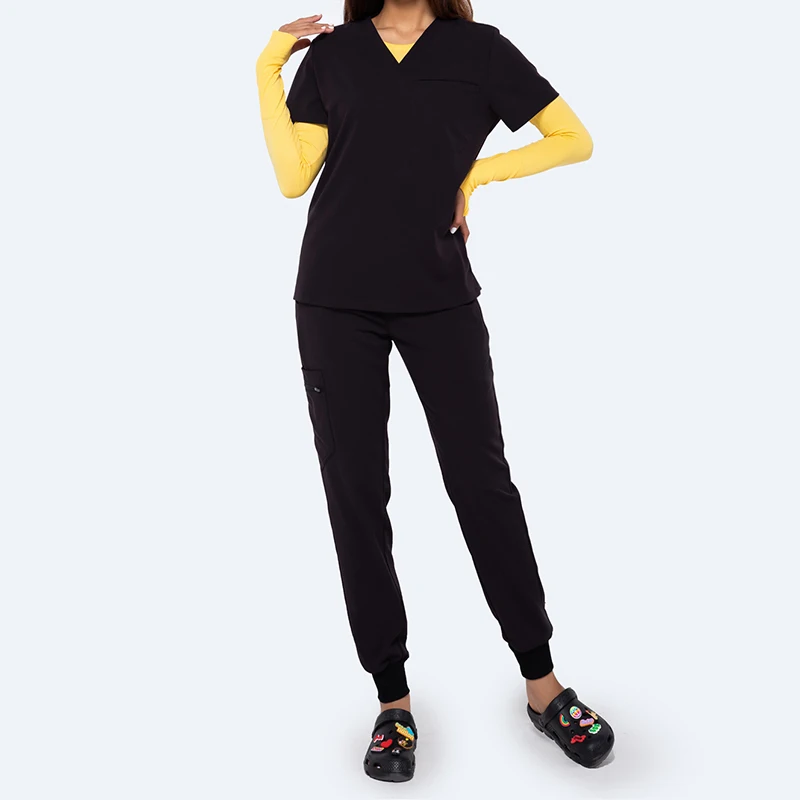 yuhongHot Sell Stylish Stretch Womens Scrub Nursing Black Set Hospital Uniforms Medical Nurse Scrubs Jogger Sets Uniform On Sale