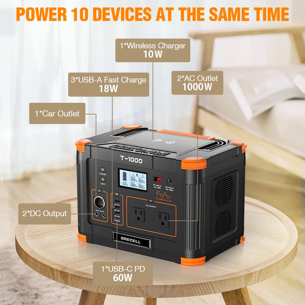 1.5Hours Full Charging Portable Power Station 1000W lithium Battery Pack Backup Supply For Camping Outdoor Or Emergency