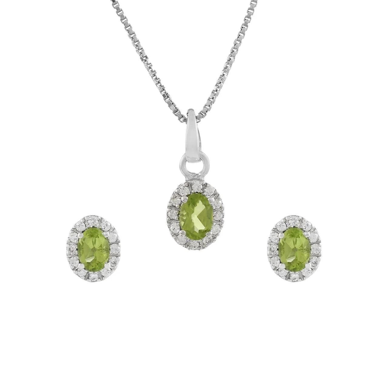 Rejuvenating Design Natural Green Peridot Pendant 925 Sterling Silver Natural Prasiolite Necklace Set for Girls as Daily Wear